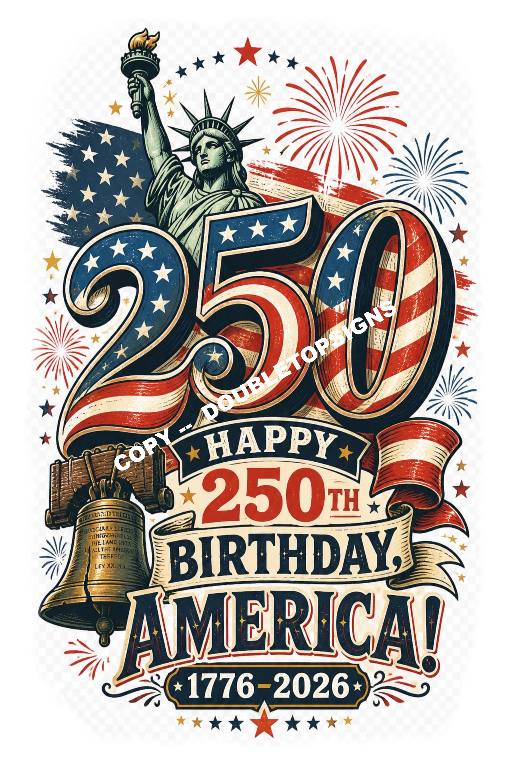 America 250 Happy Birthday Portrait DTF Print